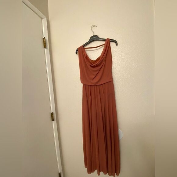 Weissman Balera Dance Costume DOUBLE COWL MESH MAXI DRESS D10454 orange adult SA - Picture 2 of 12